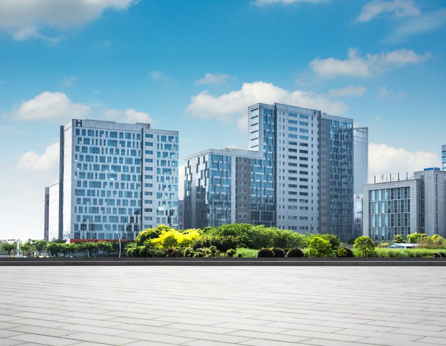 modern business building with glass wall from empty floor